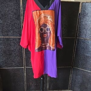 Colorblock Red & Purple Midi Dress with Artistic Front Panel